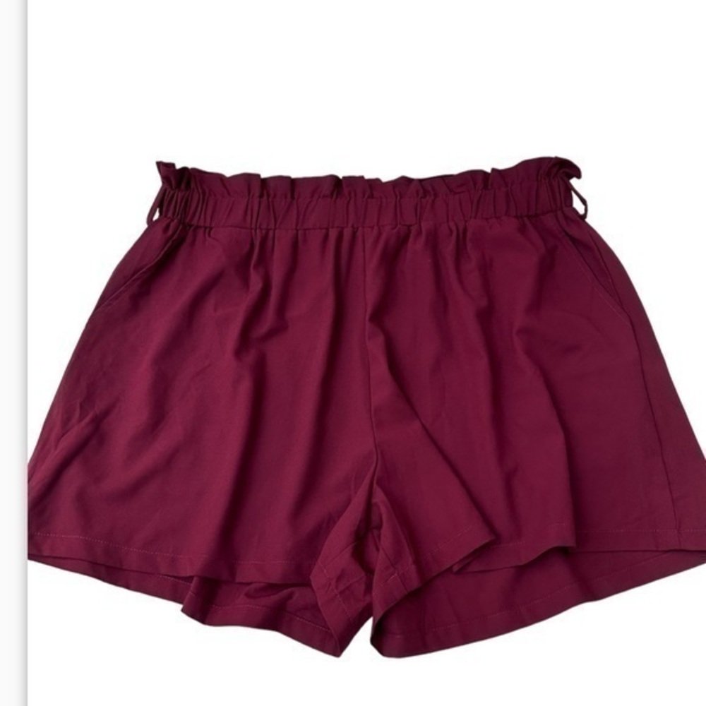 Hanna Nikole Paper Bag‎ Waist Shorts - burgundy High Waisted Women’s 20W (618)